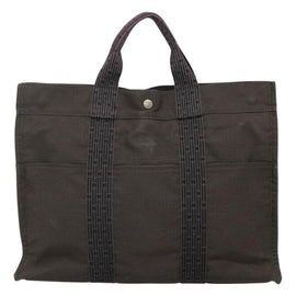 HERMES Her Line MM Tote Bag Canvas Gray Silver Auth bs24609 - 0