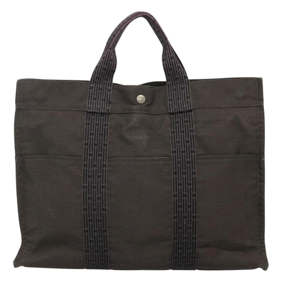HERMES Her Line MM Tote Bag Canvas Gray Silver Auth bs24609