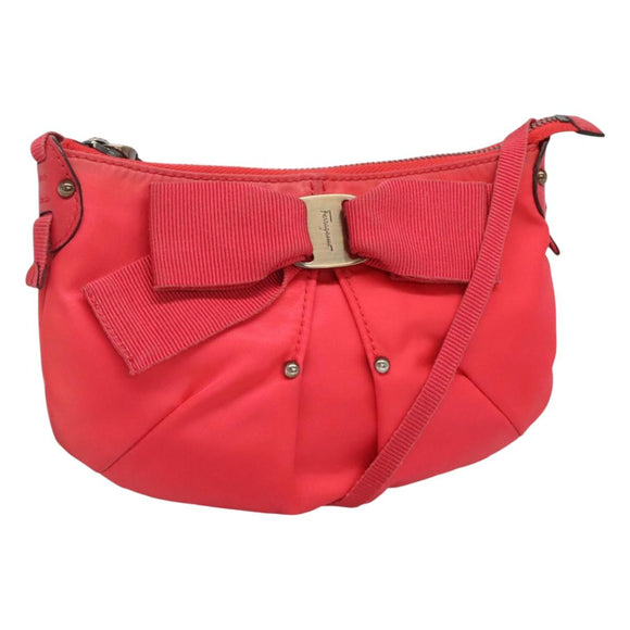 Salvatore Ferragamo Shoulder Bag Nylon Pink Gold Auth bs24618