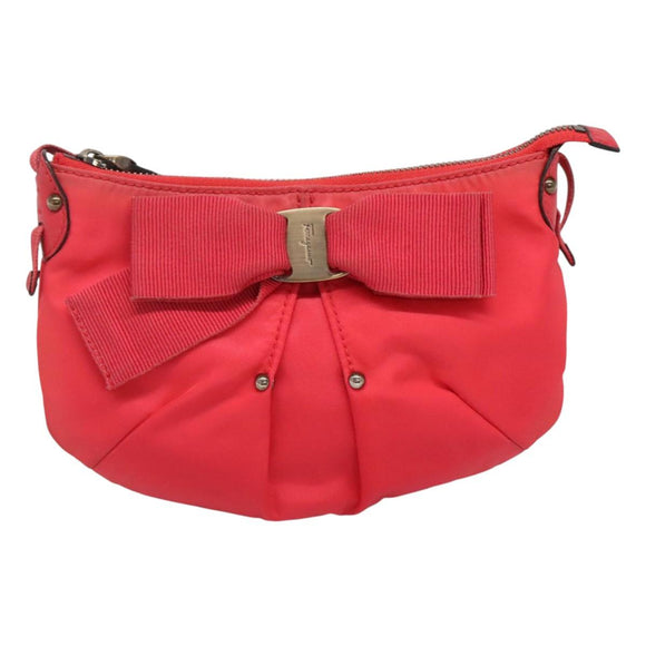 Salvatore Ferragamo Shoulder Bag Nylon Pink Gold Auth bs24618