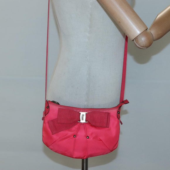 Salvatore Ferragamo Shoulder Bag Nylon Pink Gold Auth bs24618