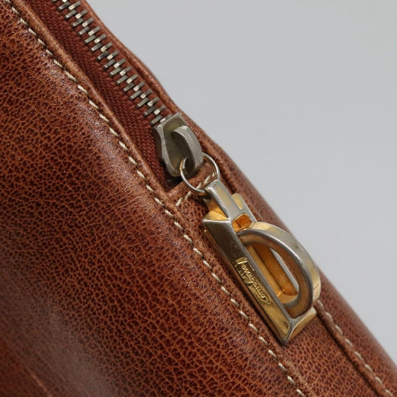 Salvatore Ferragamo Shoulder Bag Leather Brown Gold Auth bs24619