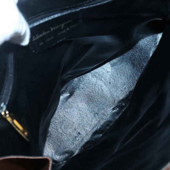 Salvatore Ferragamo Shoulder Bag Leather Brown Gold Auth bs24619