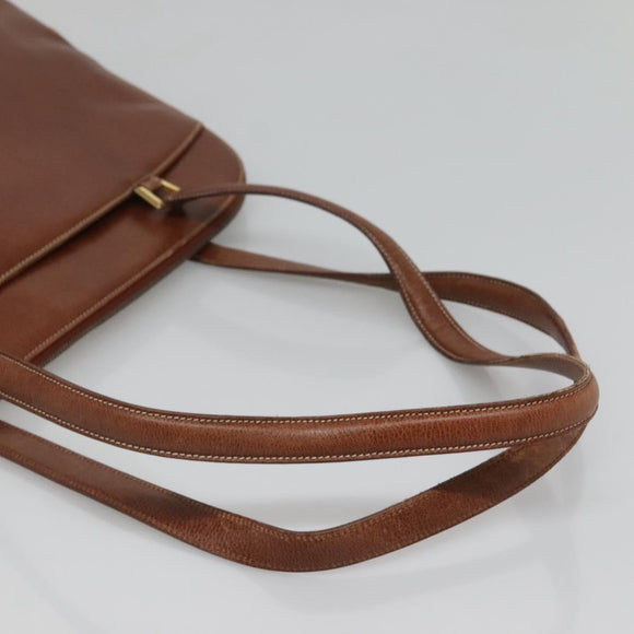 Salvatore Ferragamo Shoulder Bag Leather Brown Gold Auth bs24619