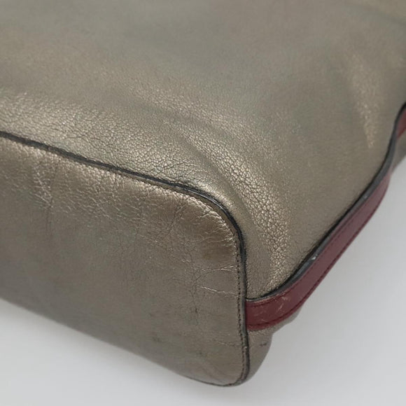 LOEWE Shoulder Bag Leather Silver Auth bs24622