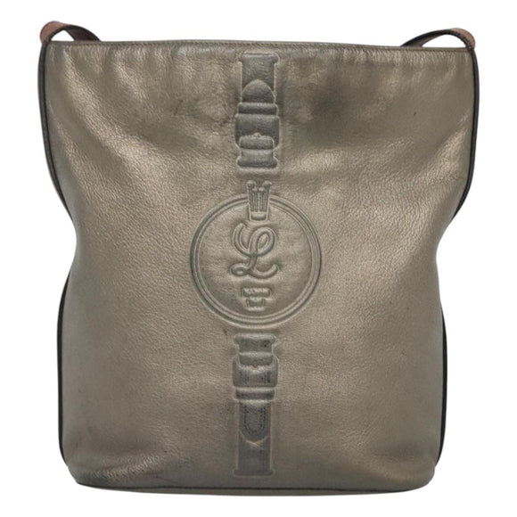 LOEWE Shoulder Bag Leather Silver Auth bs24622