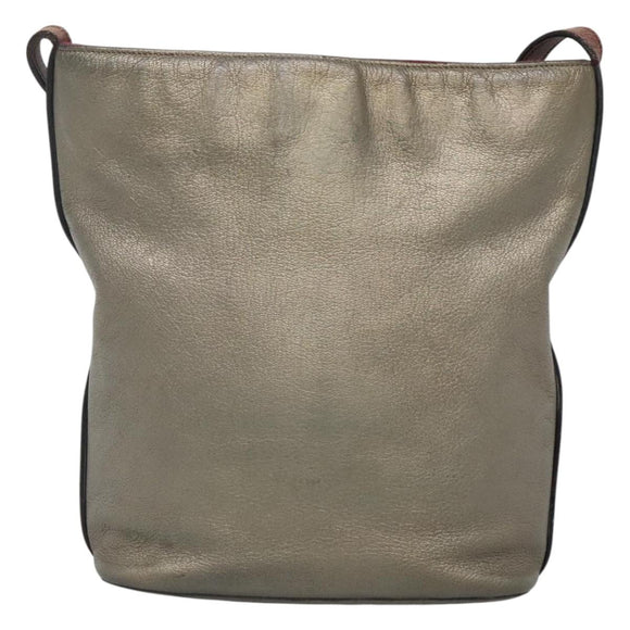 LOEWE Shoulder Bag Leather Silver Auth bs24622