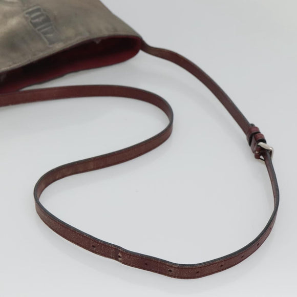 LOEWE Shoulder Bag Leather Silver Auth bs24622