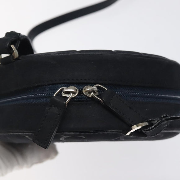 BVLGARI Shoulder Bag Suede Navy Silver Auth bs24625