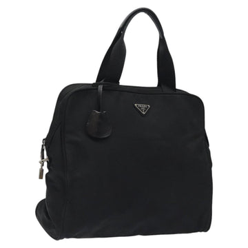 PRADA Hand Bag Nylon Black Silver Auth bs24646
