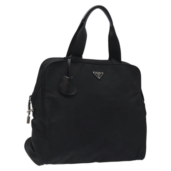 PRADA Hand Bag Nylon Black Silver Auth bs24646