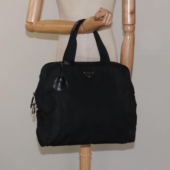 PRADA Hand Bag Nylon Black Silver Auth bs24646