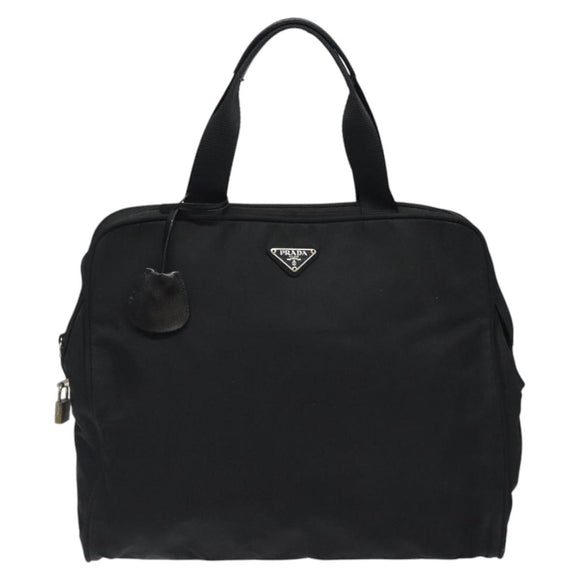 PRADA Hand Bag Nylon Black Silver Auth bs24646