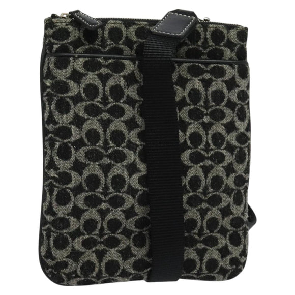 Coach Signature Shoulder Bag Canvas Black Silver Auth bs24655