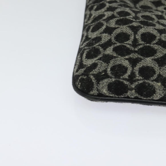 Coach Signature Shoulder Bag Canvas Black Silver Auth bs24655