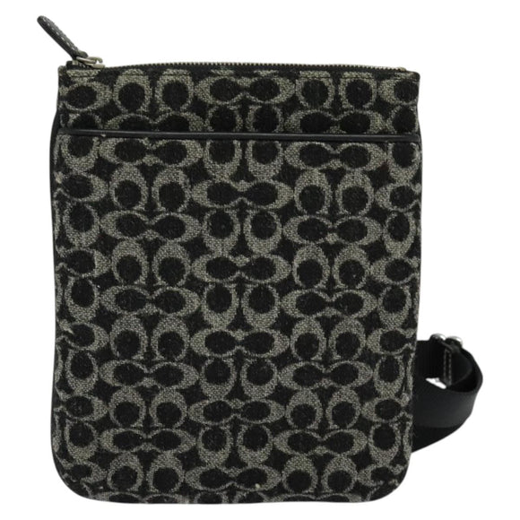 Coach Signature Shoulder Bag Canvas Black Silver Auth bs24655