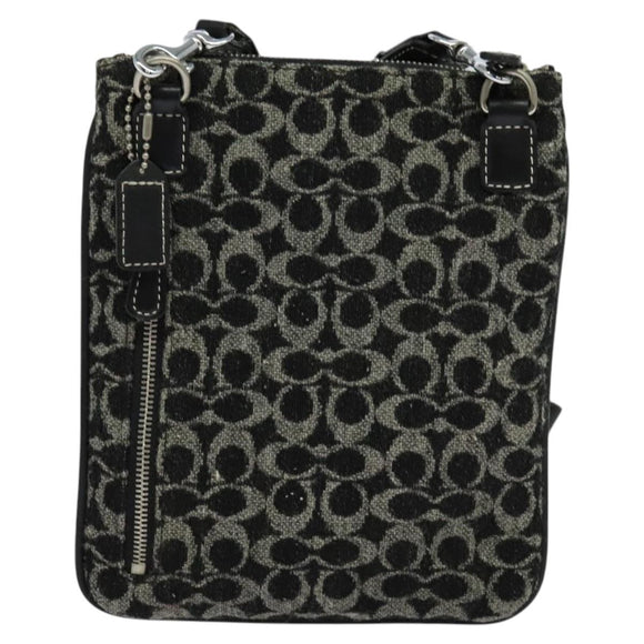 Coach Signature Shoulder Bag Canvas Black Silver Auth bs24655