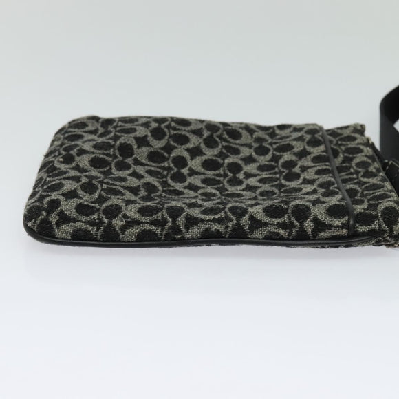 Coach Signature Shoulder Bag Canvas Black Silver Auth bs24655