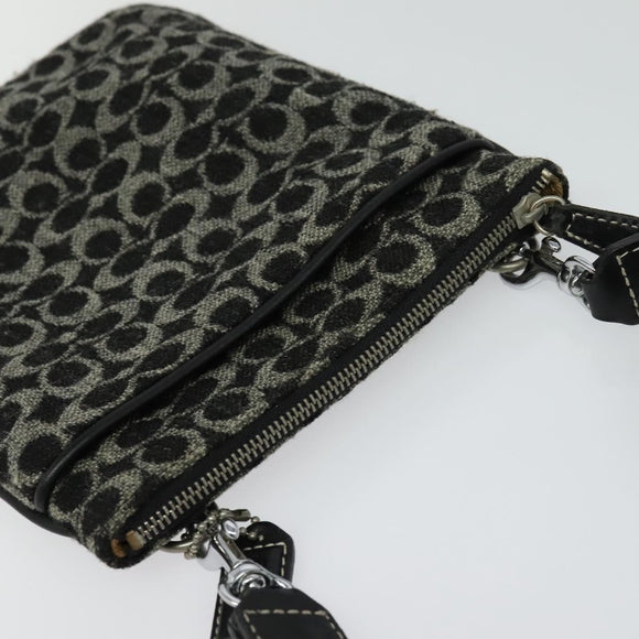 Coach Signature Shoulder Bag Canvas Black Silver Auth bs24655