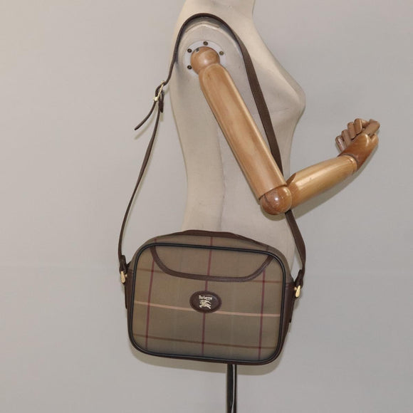 Burberrys Nova Check Shoulder Bag Canvas Beige Gold Auth bs24660