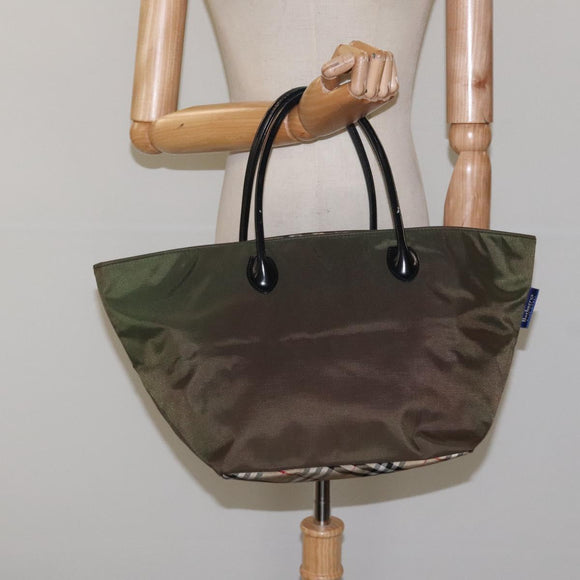 Burberrys Blue Label Hand Bag Nylon Khaki Auth bs24661