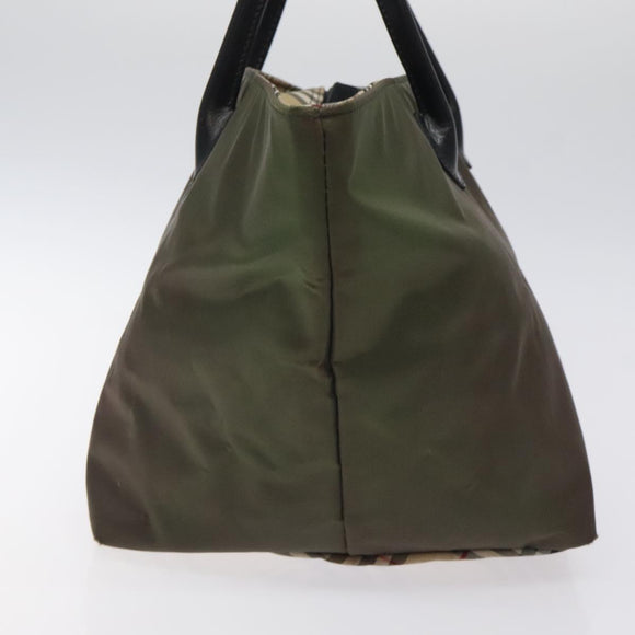 Burberrys Blue Label Hand Bag Nylon Khaki Auth bs24661