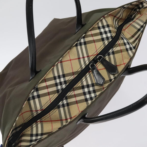 Burberrys Blue Label Hand Bag Nylon Khaki Auth bs24661