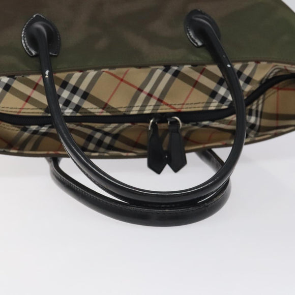 Burberrys Blue Label Hand Bag Nylon Khaki Auth bs24661