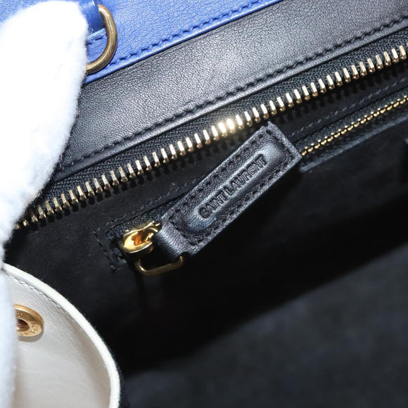 SAINT LAURENT Cabas Rive Gauche Hand Bag Leather Blue GNR400413 Auth bs24669