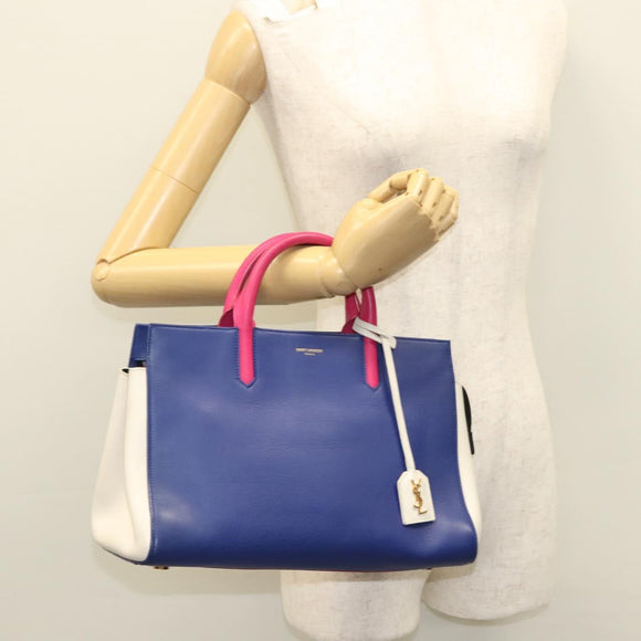 SAINT LAURENT Cabas Rive Gauche Hand Bag Leather Blue GNR400413 Auth bs24669