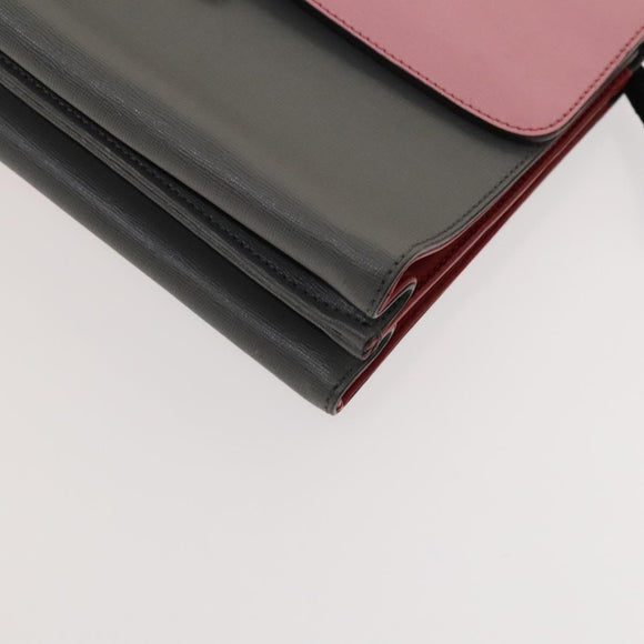 FENDI Hand Bag Leather 2way Gray Silver Auth bs24671