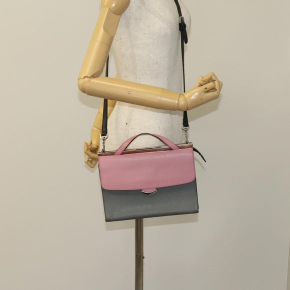 FENDI Hand Bag Leather 2way Gray Silver Auth bs24671