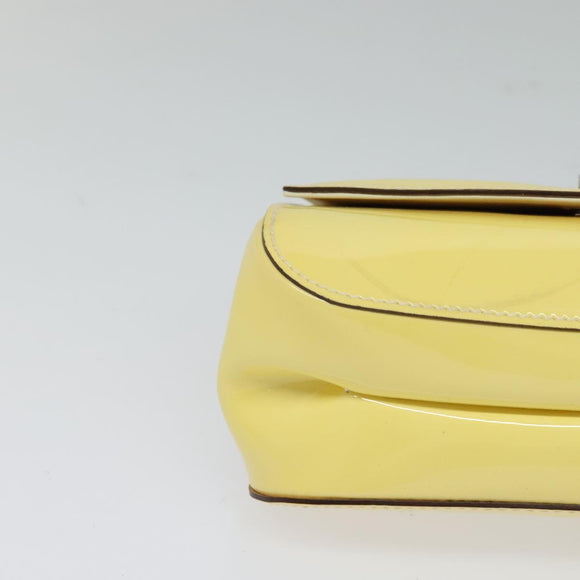 Salvatore Ferragamo Gancini Chain Shoulder Bag Enamel Yellow Silver Auth bs24676