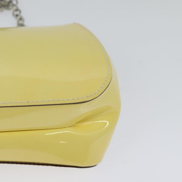 Salvatore Ferragamo Gancini Chain Shoulder Bag Enamel Yellow Silver Auth bs24676