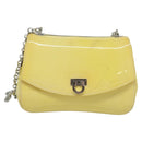 Salvatore Ferragamo Gancini Chain Shoulder Bag Enamel Yellow Silver Auth bs24676-13