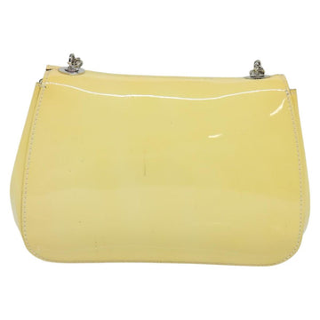 Salvatore Ferragamo Gancini Chain Shoulder Bag Enamel Yellow Silver Auth bs24676 - 0
