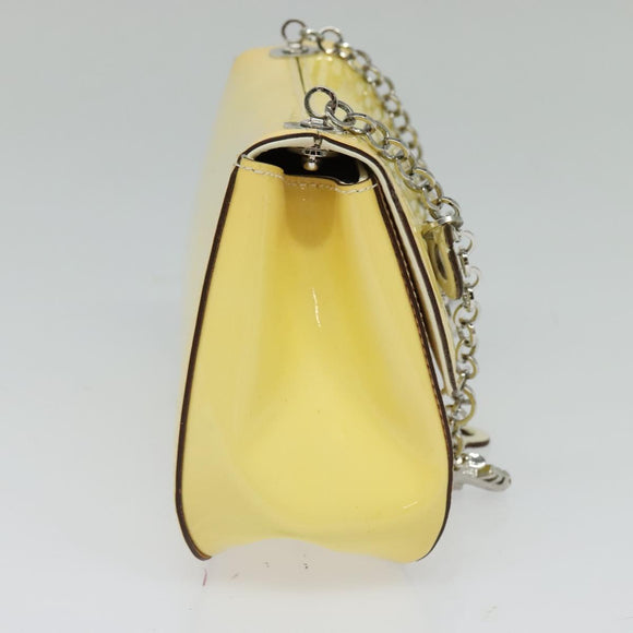 Salvatore Ferragamo Gancini Chain Shoulder Bag Enamel Yellow Silver Auth bs24676