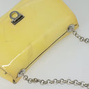 Salvatore Ferragamo Gancini Chain Shoulder Bag Enamel Yellow Silver Auth bs24676-6
