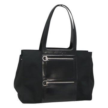 Salvatore Ferragamo Gancini Bag Canvas Leather Black Silver Auth bs24678