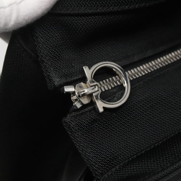 Salvatore Ferragamo Gancini Bag Canvas Leather Black Silver Auth bs24678