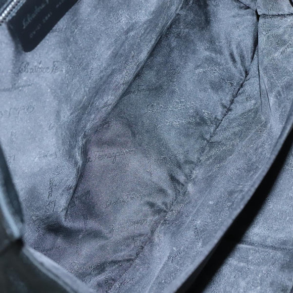 Salvatore Ferragamo Gancini Bag Canvas Leather Black Silver Auth bs24678