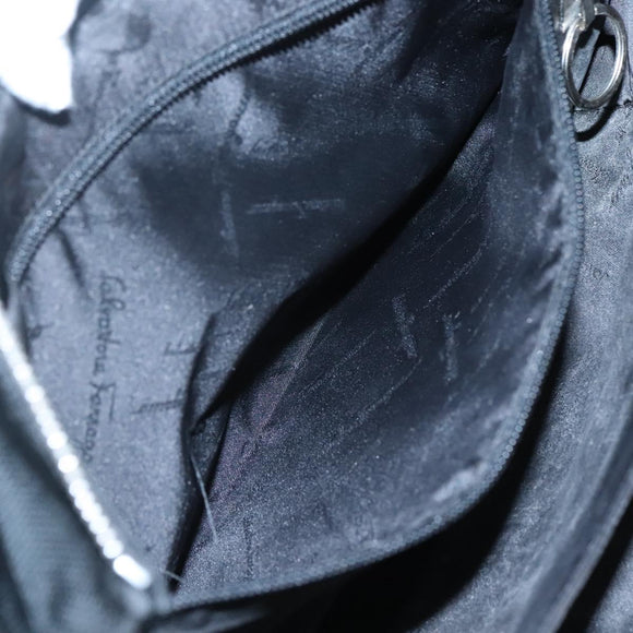 Salvatore Ferragamo Gancini Bag Canvas Leather Black Silver Auth bs24678