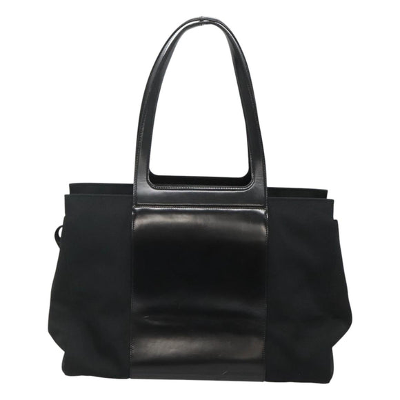 Salvatore Ferragamo Gancini Bag Canvas Leather Black Silver Auth bs24678
