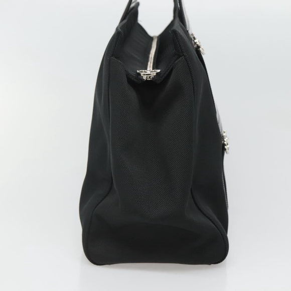 Salvatore Ferragamo Gancini Bag Canvas Leather Black Silver Auth bs24678