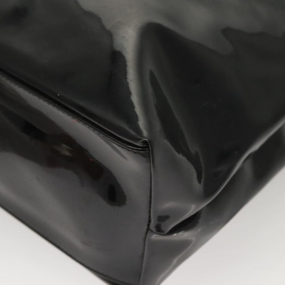 Salvatore Ferragamo Gancini Shoulder Bag Enamel Black Silver Auth bs24679