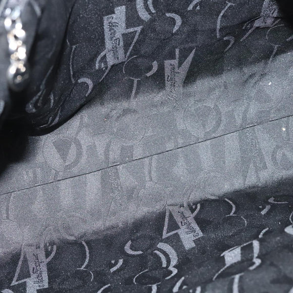 Salvatore Ferragamo Gancini Shoulder Bag Enamel Black Silver Auth bs24679