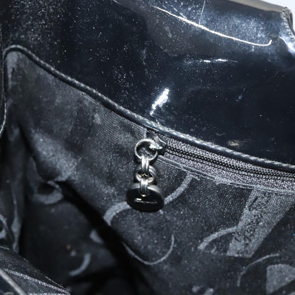 Salvatore Ferragamo Gancini Shoulder Bag Enamel Black Silver Auth bs24679