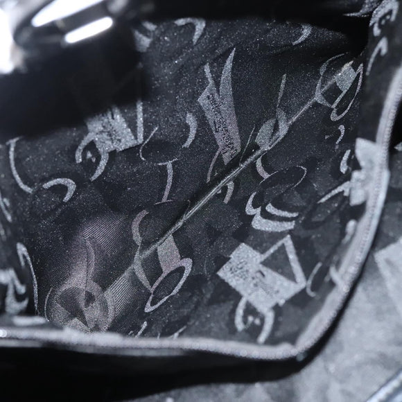 Salvatore Ferragamo Gancini Shoulder Bag Enamel Black Silver Auth bs24679