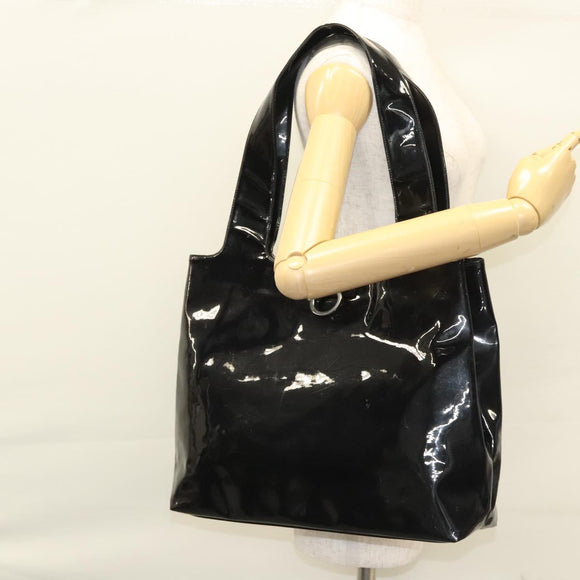 Salvatore Ferragamo Gancini Shoulder Bag Enamel Black Silver Auth bs24679