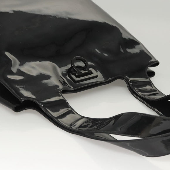 Salvatore Ferragamo Gancini Shoulder Bag Enamel Black Silver Auth bs24679